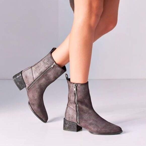 Anthropologie Intentionally Blank Grayish Purple Suede Leather Zip Closure Boots - Picture 1 of 16